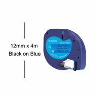 Dymo Huismerk DYMO LetraTag 91205/S0721650 Labeltape 12mm Zwart op Blauw