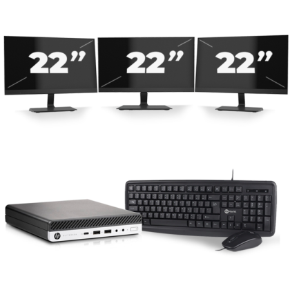 HP EliteDesk 800 G5 USFF - Intel Core i5-9e Generatie - 8GB RAM - 256GB SSD - Windows 11 + 3x 22 inch Monitor