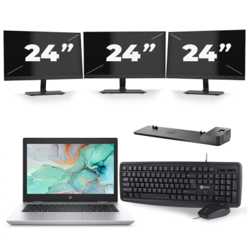 HP ProBook 645 G4 - AMD Ryzen 5 2500U - 14 inch - 8GB RAM - 256GB SSD - Windows 10 + 3x 24 inch Monitor