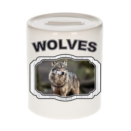 Bellatio Decorations Dieren liefhebber wolf spaarpot - wolven cadeau -