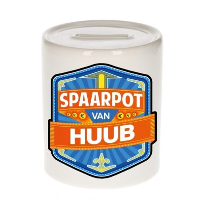 Bellatio Decorations Kinder spaarpot met naam - Huub - keramiek - met dop -