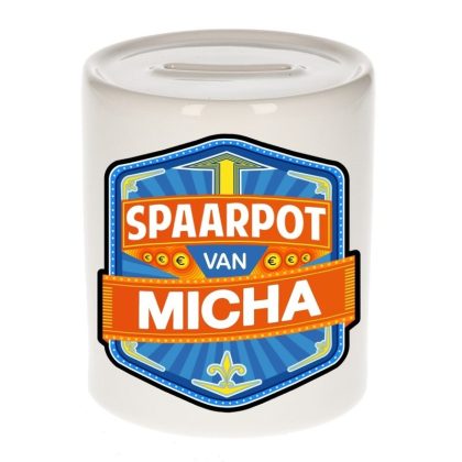 Bellatio Decorations Kinder spaarpot met naam - Micha - keramiek - met dop -