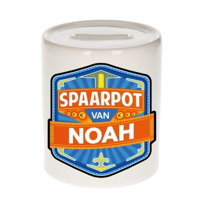 Bellatio Decorations Kinder spaarpot met naam - Noah - keramiek - met dop -