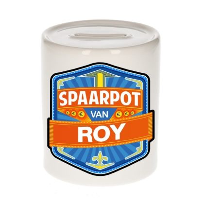 Bellatio Decorations Kinder spaarpot met naam - Roy - keramiek - met dop -