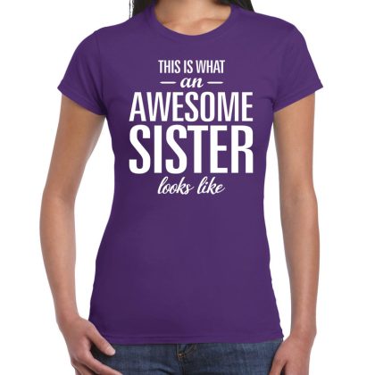 Bellatio Decorations Awesome sister tekst t-shirt paars dames