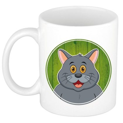 Bellatio Decorations Grijze kat mok / beker voor kinderen 300 ml