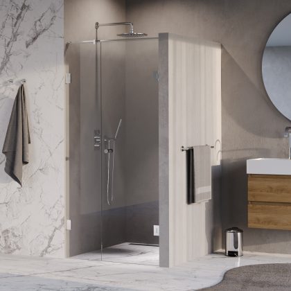 BRAUER Void Carving nisdeur 2-delig helder glas 100x200 omkeerbaar met draaideur 60 aan muur incl. glascoating chroom