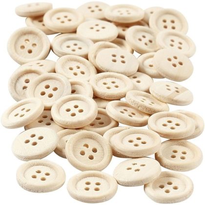Merkloos Knopen - hout - 100x - 15 mm - blanco - 4-gaats - hobby/naaien