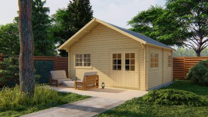 Tuindeco Big blokhut Llanes 590x530 cm + luifel 70 cm 44 mm vuren grijs geïmpregneerd