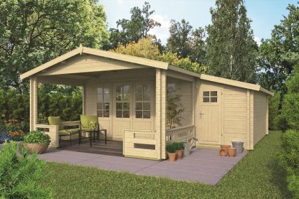 Tuindeco Coventry Blokhut 440x340 cm + overkapping 223 cm 58 mm vuren blank