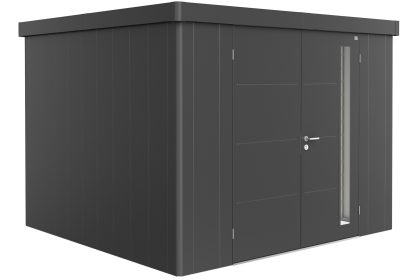 Biohort Neo 3C metalen tuinhuis donkergrijs 292x292 cm met dubbele deur