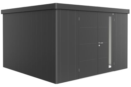 Biohort Neo 4D metalen tuinhuis donkergrijs 348x348 cm met dubbele deur