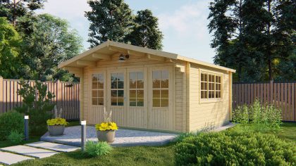 Tuindeco Blackpool Blokhut 440x340 cm + luifel 90 cm 58 mm vuren blank