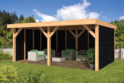 Tuindeco Dalfsen overkapping 600x300 cm Douglas met zwarte vuren wanden - Bouwpakket