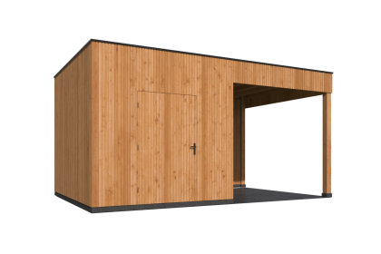 Tuindeco KubeLine tuinhuis 280x380 cm + overkapping 310 cm Douglas blank