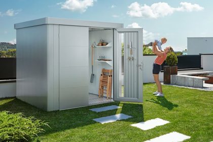 Biohort Neo 2B metalen tuinhuis kwartsgrijs 236x236 cm met dubbele deur