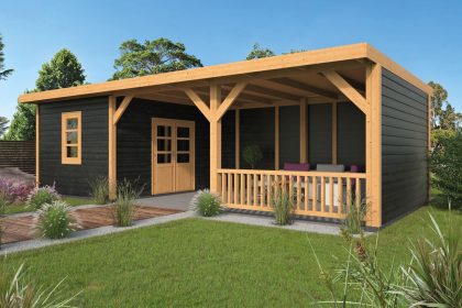 Tuindeco Nijverdal buitenverblijf 900x410 cm Lariks/Douglas met zwarte wanden - Bouwpakket