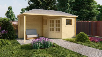 Tuindeco Rianne blokhut 250x250 cm + overkapping 250 cm 28 mm vuren grijs geïmpregneerd
