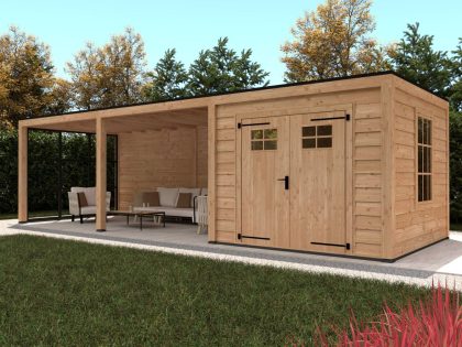 Tuindeco Douglas buitenverblijf platdak Stavanger type XL - 1100x372 cm - samenstelling 4 - onbehandeld