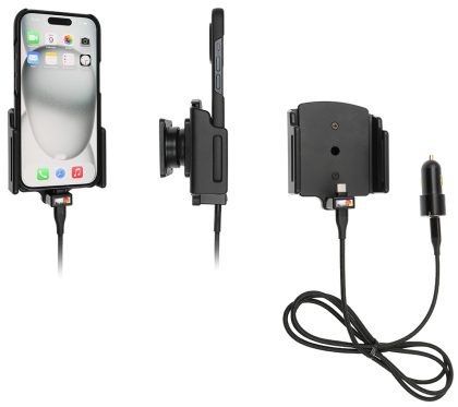 Brodit Apple iPhone 15 / 15 Pro , Actieve verstelbare houder met 12V USB SIG-Plug 70-83mm 721370