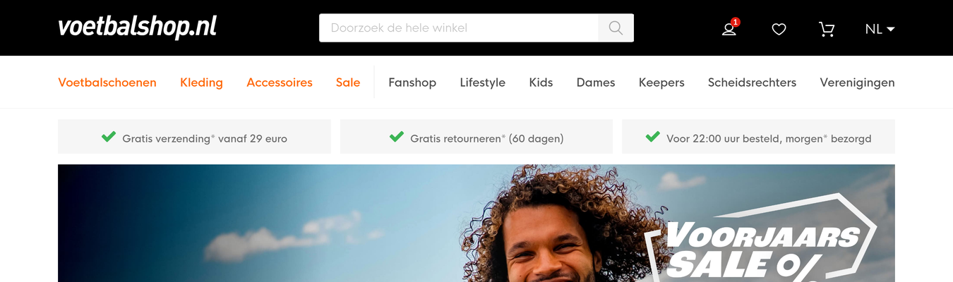 Voetbalshop.nl homepage screenshot